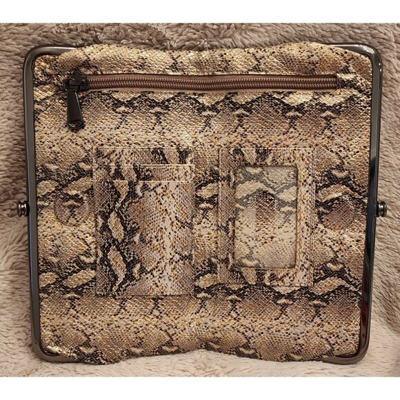 Hobo Lauren Clutch Wallet Snakeskin Print 8.5" x 5" Gold/Black Silver Hardware - Picture 2 of 9